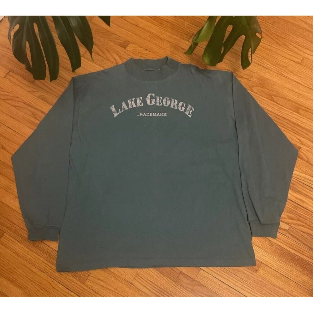 Vintage 90s XL Lake George New York Adirondacks ADK Mock Neck Sweatshirt